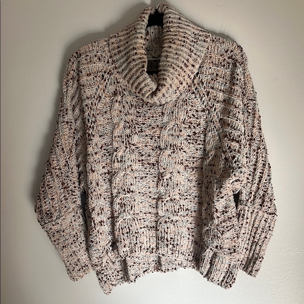 Chunky Speckled Knit Cowl Neck Sweater